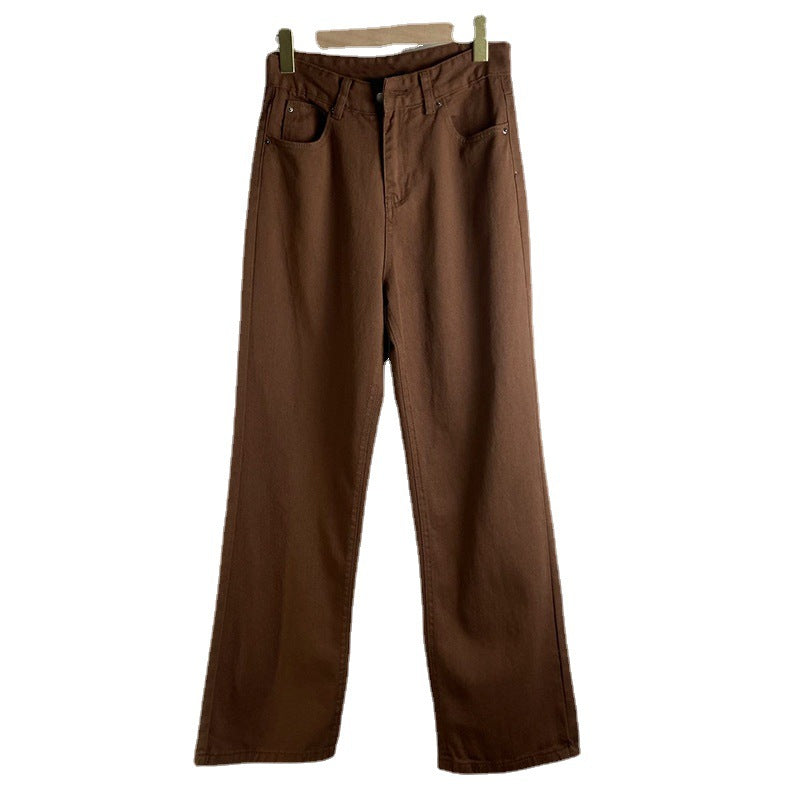 Brown Jeans Retro American Solid Color Looks Thin