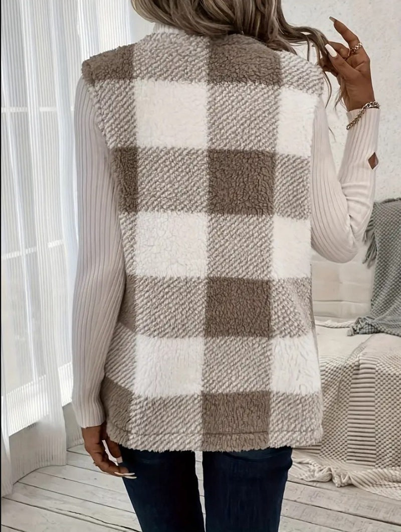 Plaid Color Stitching Knitted Cardigan Sweater