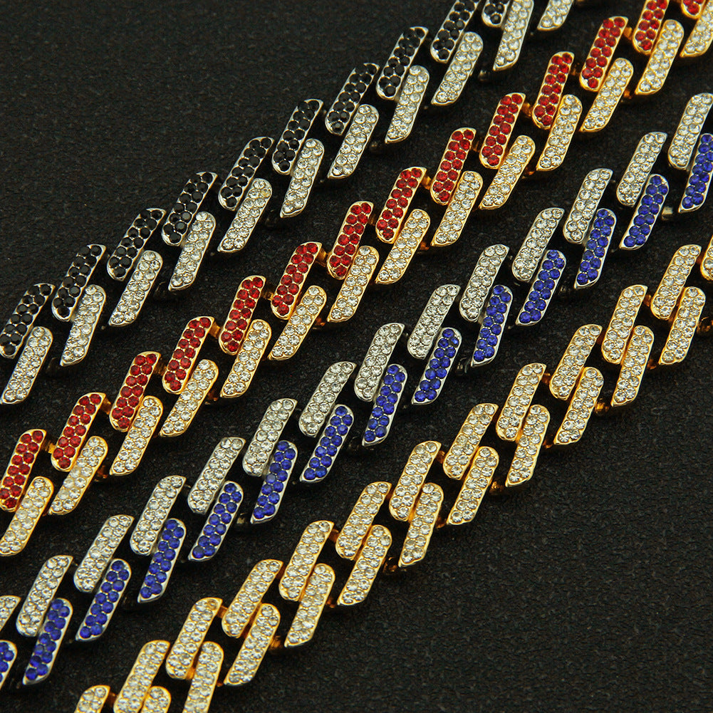 Colored Diamonds Geometric Square Cuban Chain Necklace