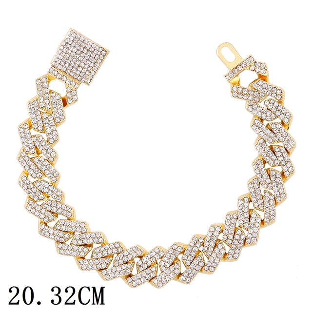 Luxury 12mm Iced Out Cuban Link Chain Bracelet